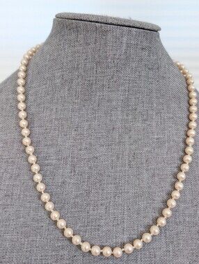 Vintage Estate Champagne Tone Glass Faux Pearl Knotted Retro Pin Up Necklace